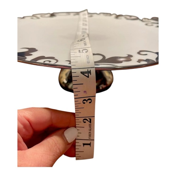 Cake Stand Platter Serving Tray CIROA LUXE Fiori Scroll 12” Pedestal Silver - Picture 3 of 5
